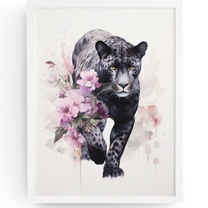 Watercolor Black Jaguar Wall Art Print Unframed - Majestic Jungle Elegance